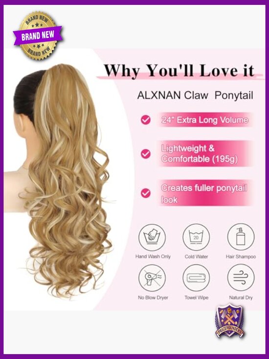 24 Inch Wavy Ponytail Extension Clip In Hair Extensions for Women main image 5